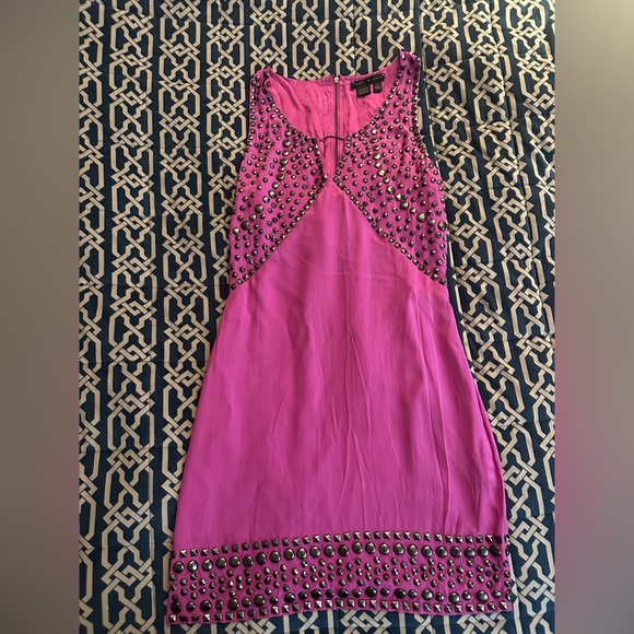 Bright pink silk dress with metal details - Picture 1 of 7